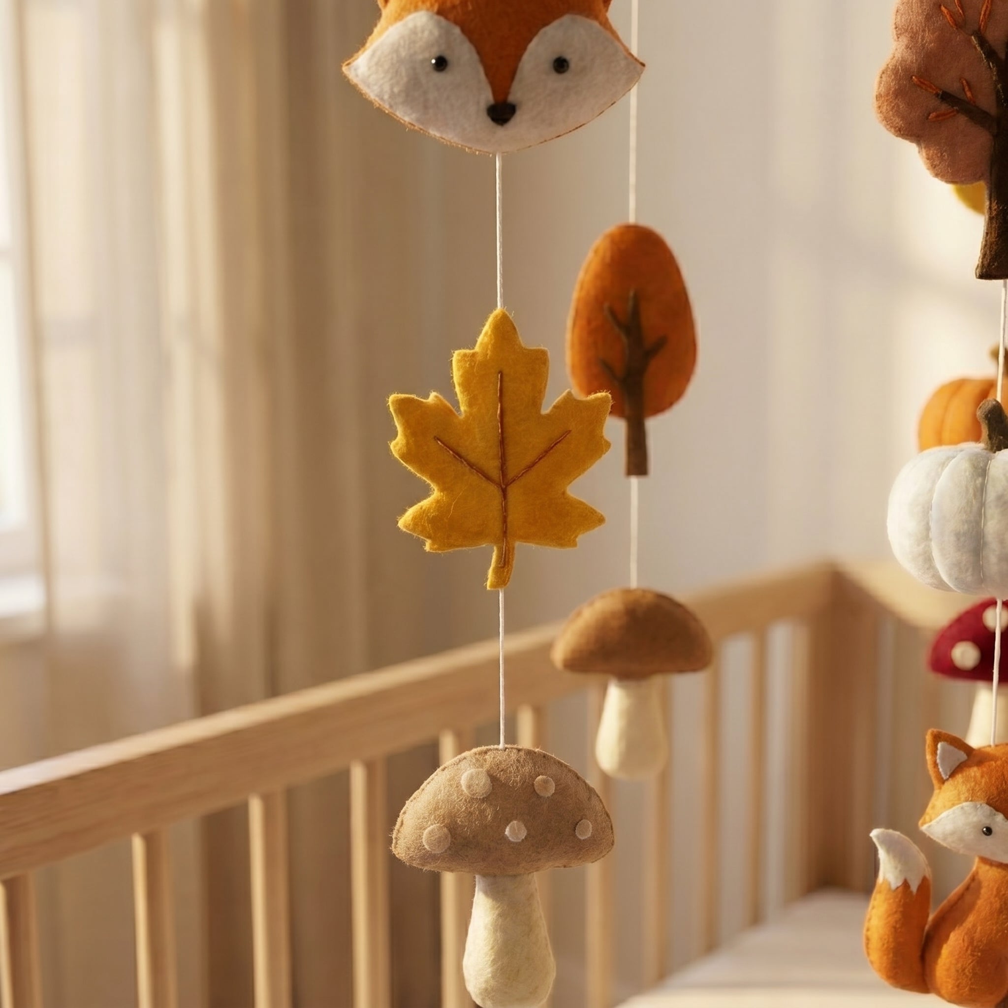 Felt Baby Mobile, Woodland Nursery Decor, Fox and Mushroom Crib Mobile, Autumn Baby Shower Gift