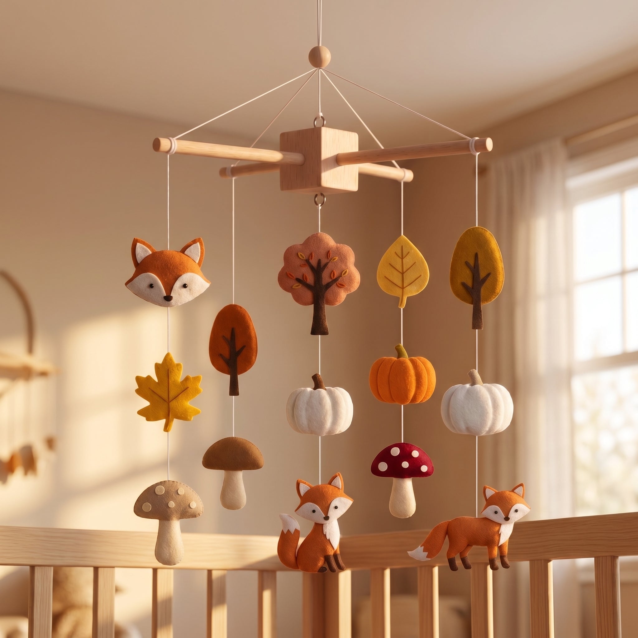 Felt Baby Mobile, Woodland Nursery Decor, Fox and Pumpkin Crib Mobile, Autumn Baby Shower Gift