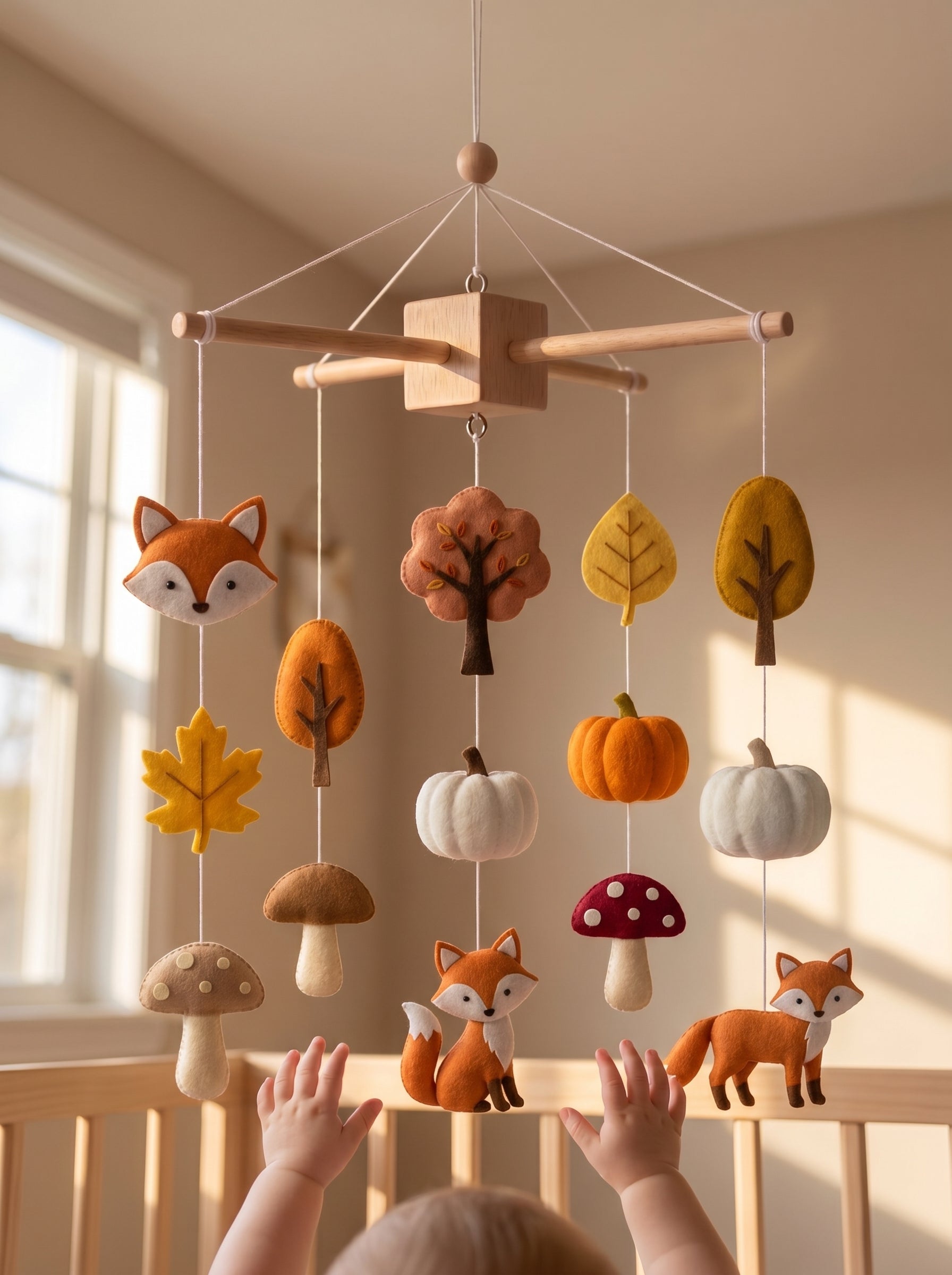 Felt Baby Mobile, Woodland Nursery Decor, Fox and Pumpkin Crib Mobile, Autumn Baby Shower Gift