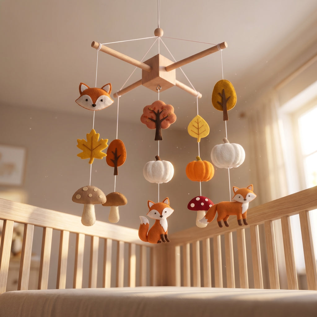 Felt Baby Mobile, Woodland Nursery Decor, Fox and Pumpkin Crib Mobile, Autumn Baby Shower Gift