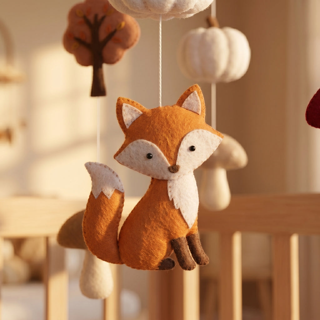 Felt Baby Mobile, Woodland Nursery Decor, Fox and Pumpkin Crib Mobile, Autumn Baby Shower Gift