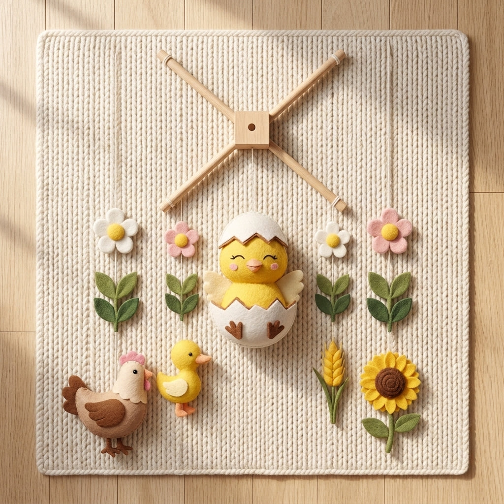 Felt Chick Baby Mobile, Farm Animal Crib Mobile, Chicken Nursery Decor, Baby Shower Gift for Newborn
