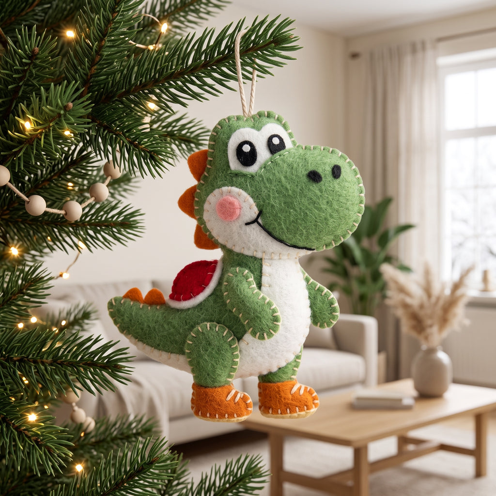 Felt Dinosaur Ornament Christmas Tree Ornament Handmade Holiday Decor Gift for Kids, Dinosaur Felt, Dinosaur Ornament