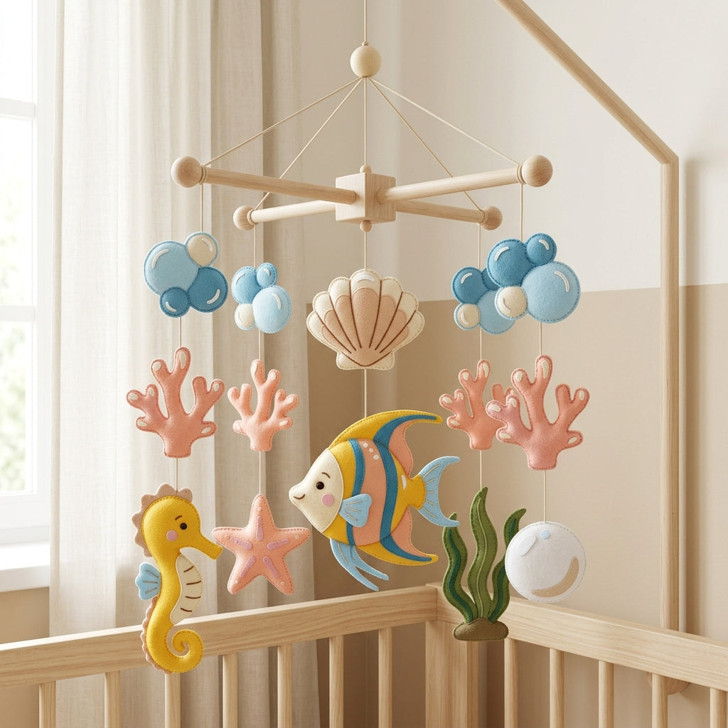 Felt Ocean Baby Mobile, Angelfish Crib Mobile, Sea Nursery Decor, Baby Shower Gift