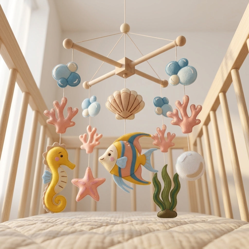 Felt Ocean Baby Mobile, Angelfish Crib Mobile, Sea Nursery Decor, Baby Shower Gift