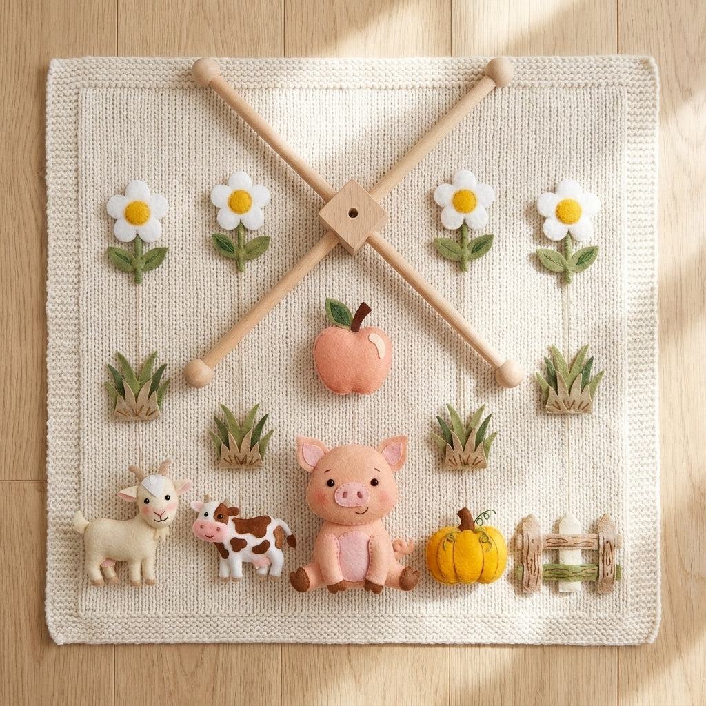 Felt Pig Baby Mobile, Farm Crib Mobile, Farm Nursery Decor, Baby Shower Gift