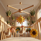 Felt Rooster Baby Mobile, Farm Crib Mobile, Chicken Nursery Decor, Baby Shower Gift
