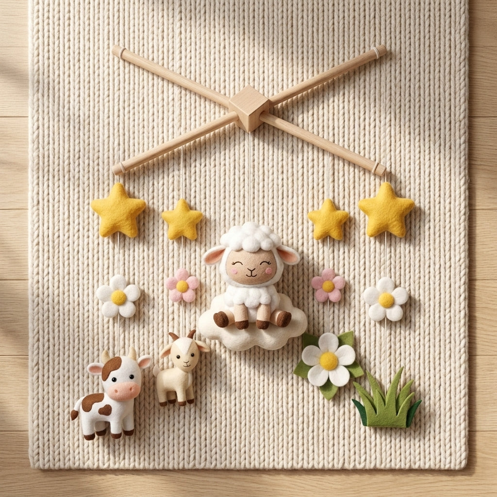 Felt Sheep Baby Mobile, Farm Animal Crib Mobile, Lamb Nursery Decor, Baby Shower Gift for Newborn