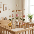 Felt Spring Baby Mobile, Lamb Crib Mobile, Easter Nursery Decor, Baby Shower Gift