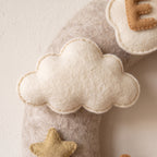 Felt Wreath Name Sign, Bear Nursery Decor, Personalized Baby Gift, Celestial Room Wall Hanging
