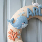 Felt Wreath Name Sign, Nautical Room Decor, Personalized Baby Boy Gift, Underwater Nursery Theme