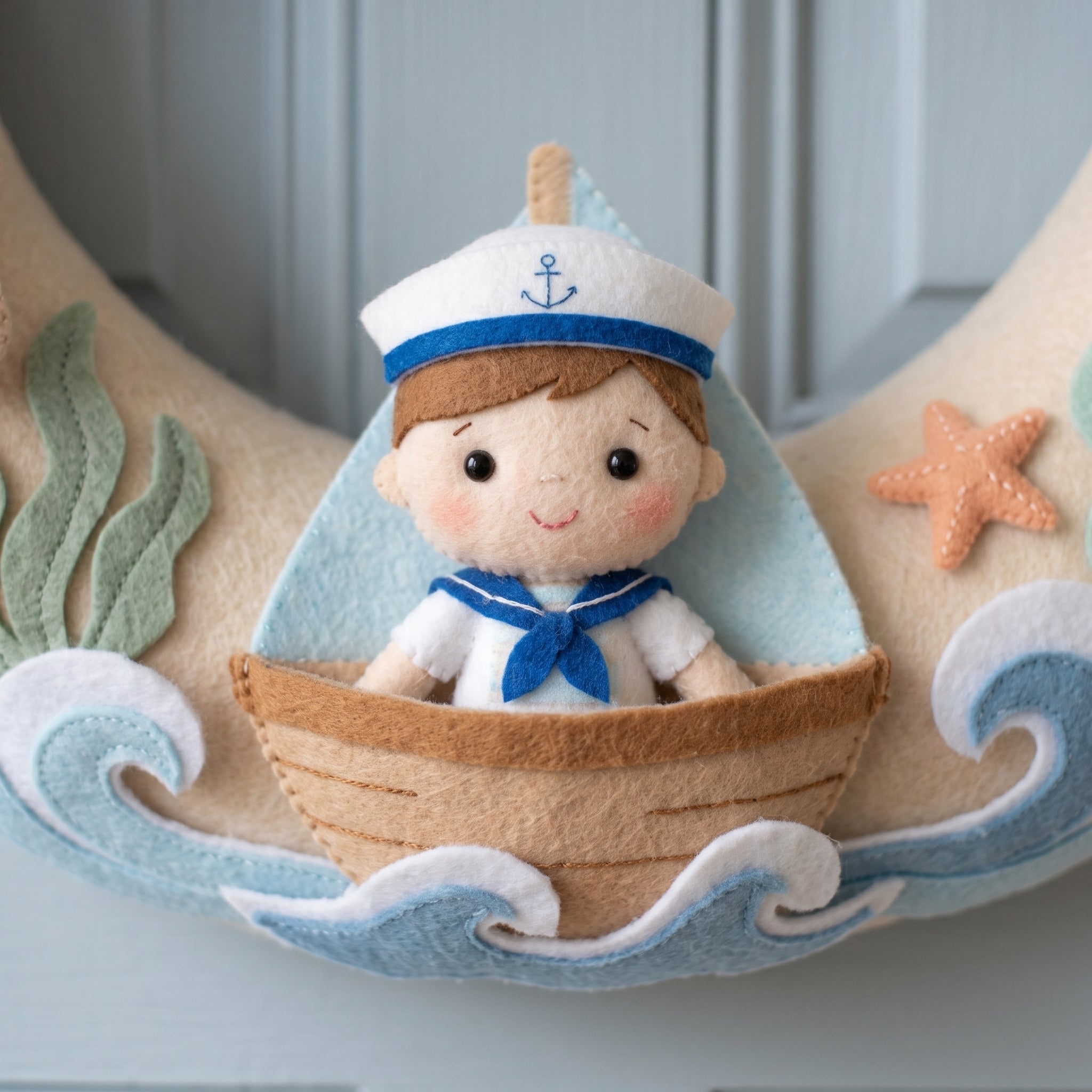 Felt Wreath Name Sign, Nautical Room Decor, Personalized Baby Boy Gift, Underwater Nursery Theme