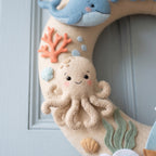 Felt Wreath Name Sign, Nautical Room Decor, Personalized Baby Boy Gift, Underwater Nursery Theme