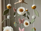 Felt Baby Mobile, Floral Crib Decor, Personalized Nursery Hanging, Butterfly Baby Shower Gift
