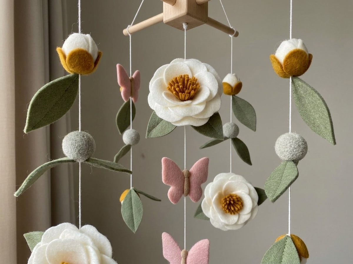 Felt Baby Mobile, Floral Crib Decor, Personalized Nursery Hanging, Butterfly Baby Shower Gift