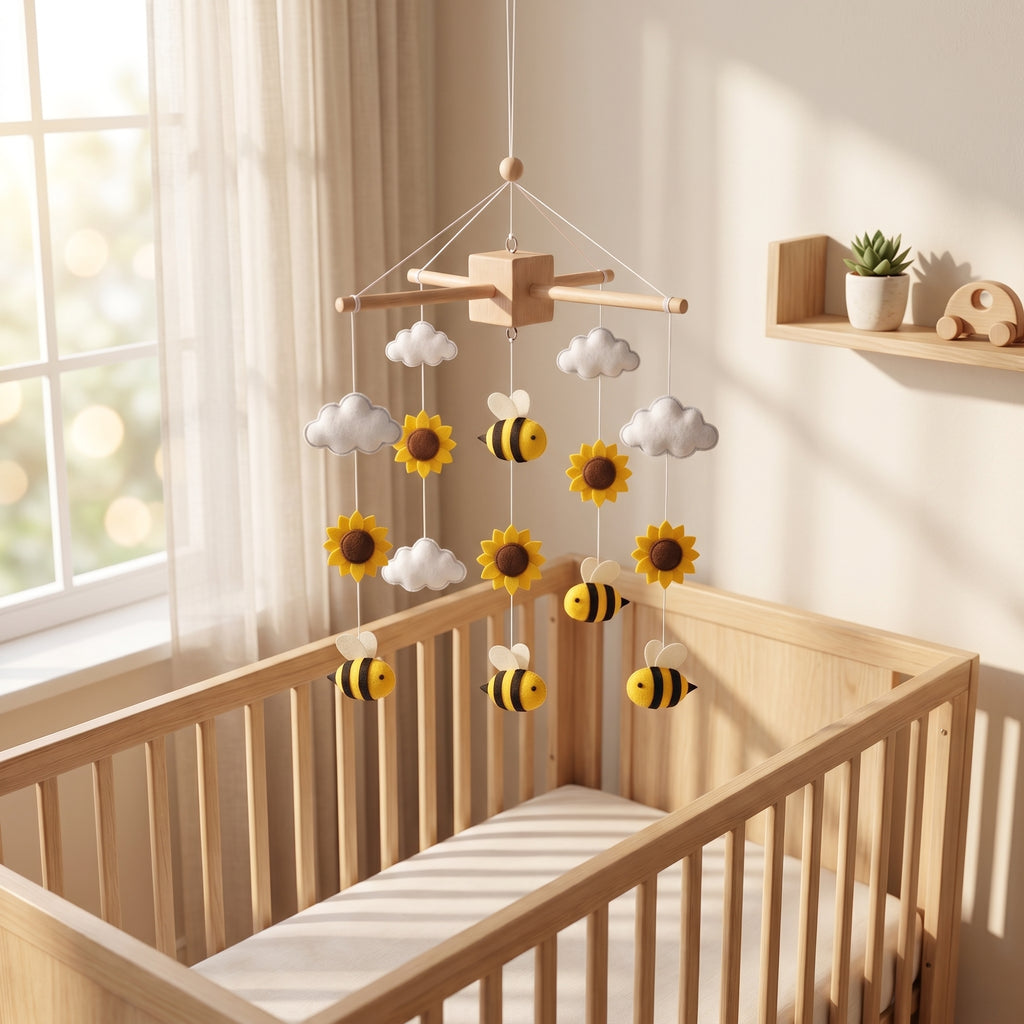 Felt Baby Mobile, Bee and Sunflower Nursery Decor, Personalized Crib Mobile, Gender Neutral Baby Gift