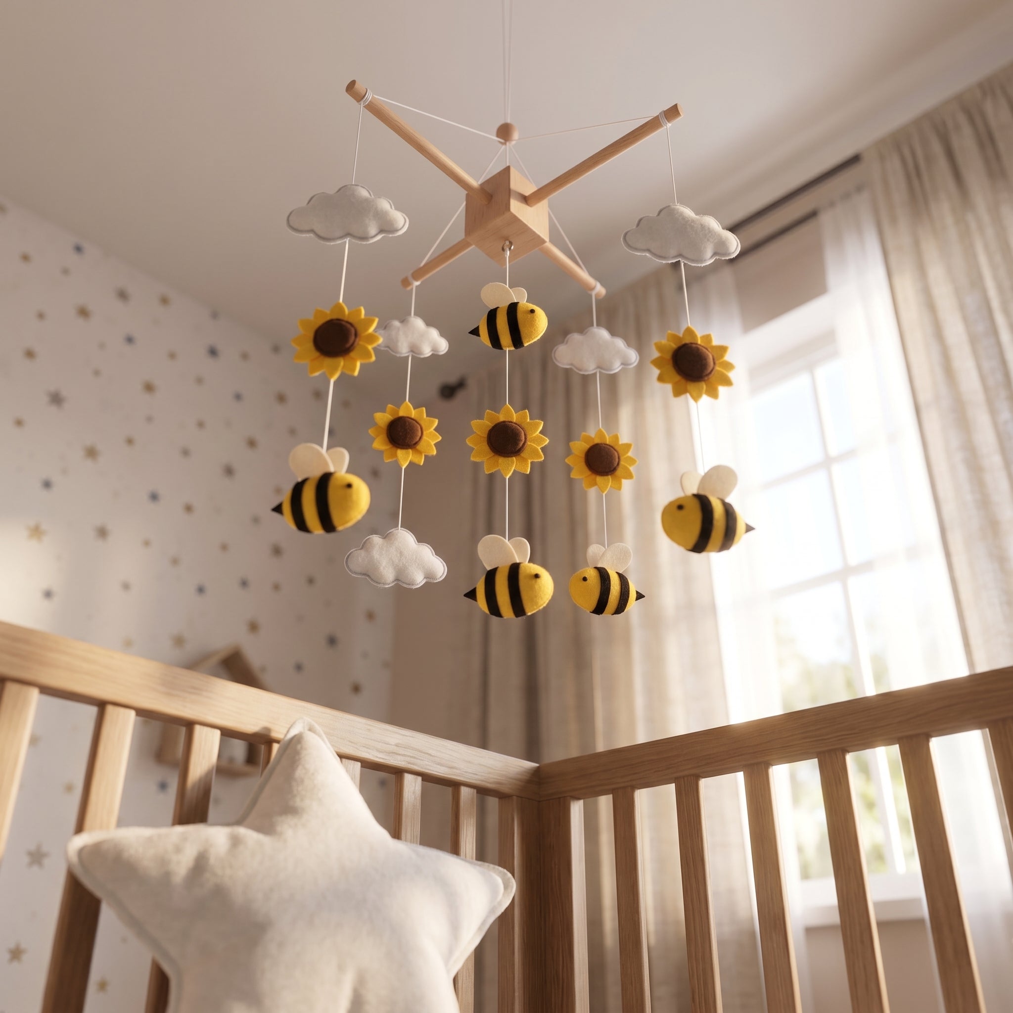 Felt Baby Mobile, Bee and Sunflower Nursery Decor, Personalized Crib Mobile, Gender Neutral Baby Gift