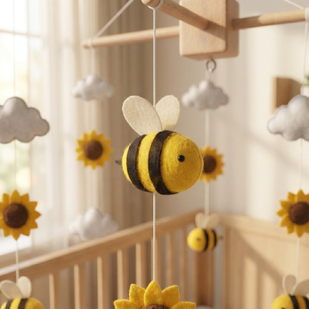 Felt Baby Mobile, Bee and Sunflower Nursery Decor, Personalized Crib Mobile, Gender Neutral Baby Gift