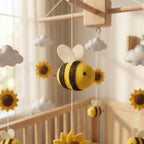 Felt Baby Mobile, Bee and Sunflower Nursery Decor, Personalized Crib Mobile, Gender Neutral Baby Gift