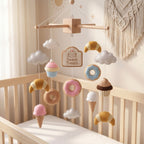 Food Nursery Mobile, Felt Crib Mobile, Donut and Cupcake Baby Decor, Personalized Dessert Theme Gift
