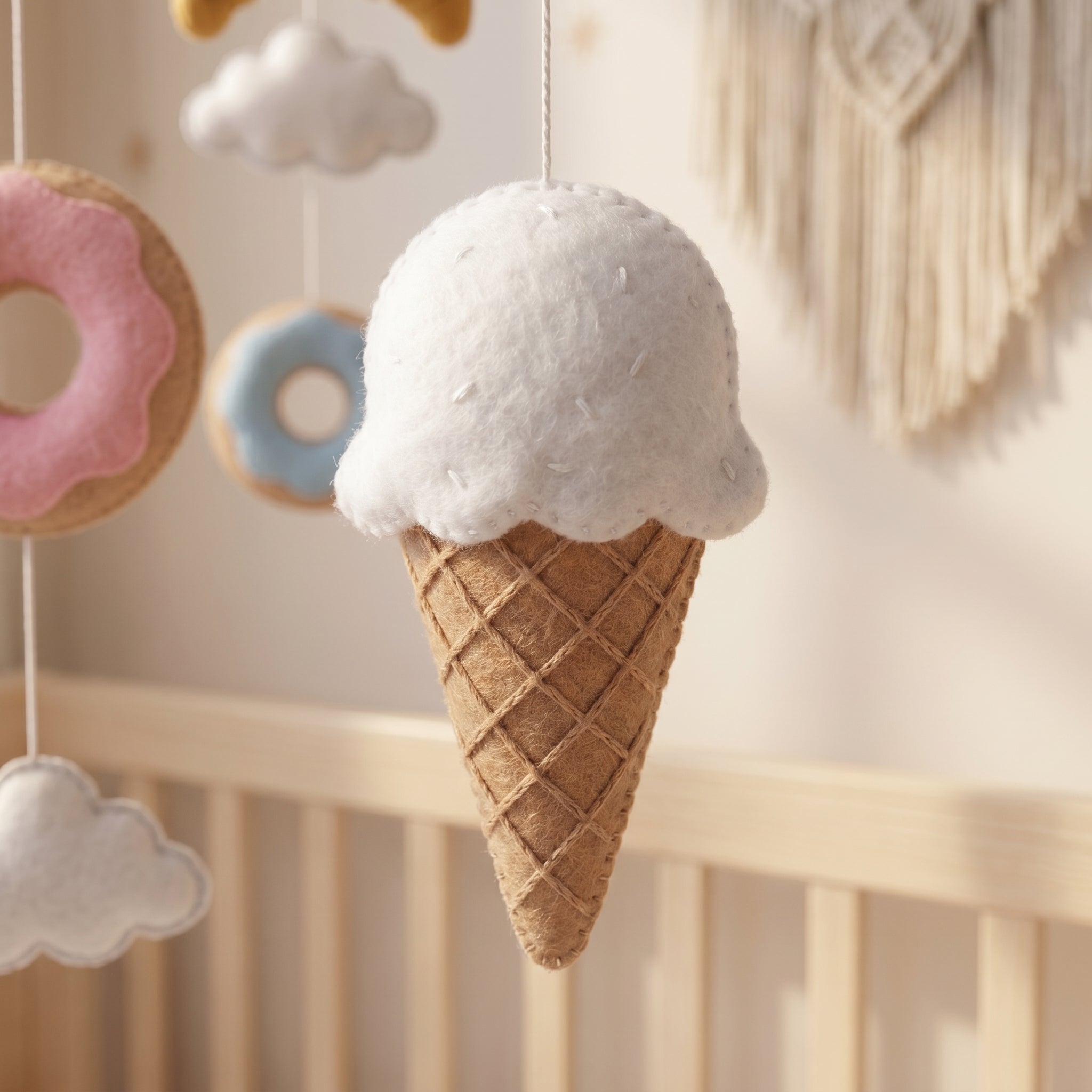 Food Nursery Mobile, Felt Crib Mobile, Donut and Cupcake Baby Decor, Personalized Dessert Theme Gift