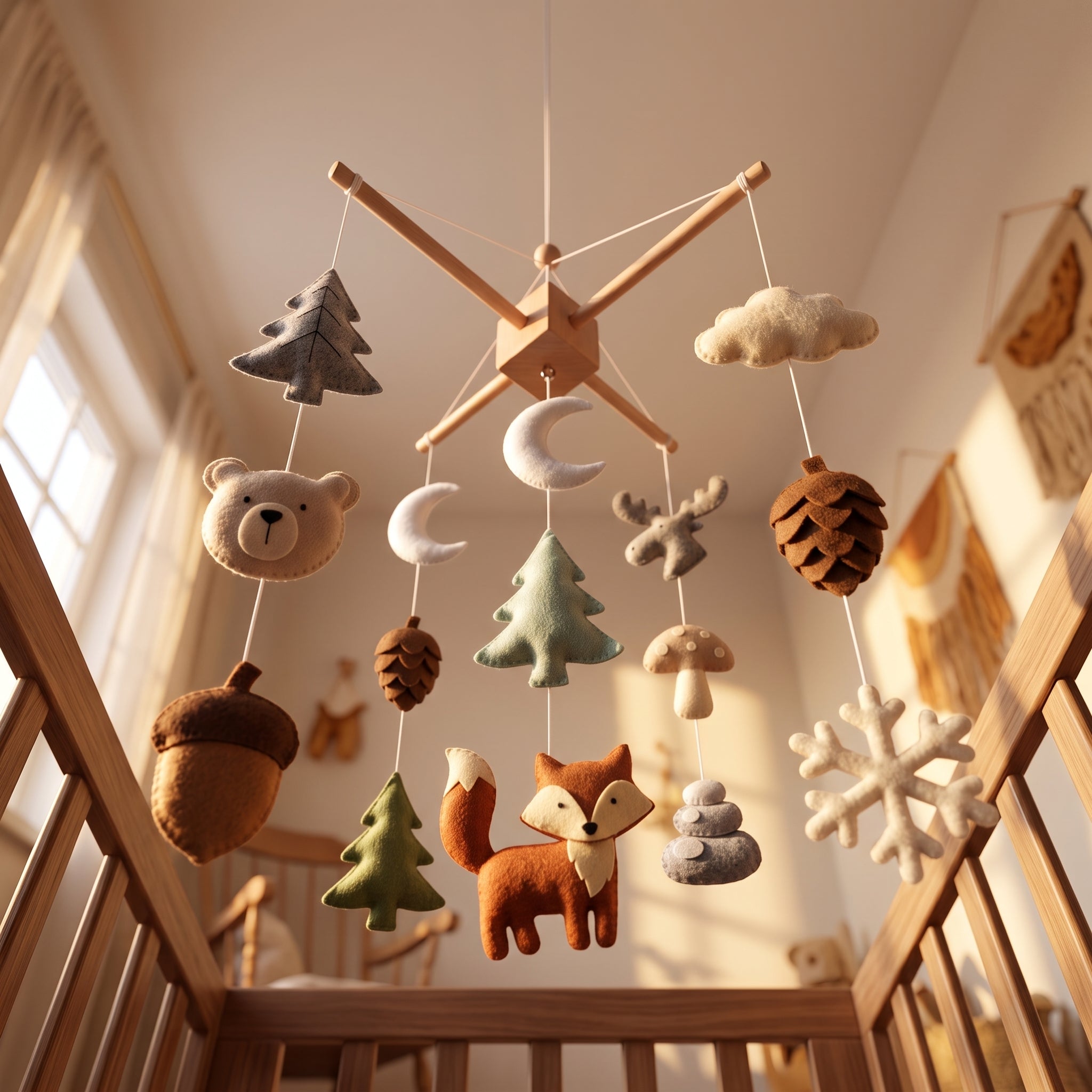 Forest Nursery Mobile, Felt Crib Mobile, Rustic Woodland Baby Decor, Personalized Nature Theme Gift