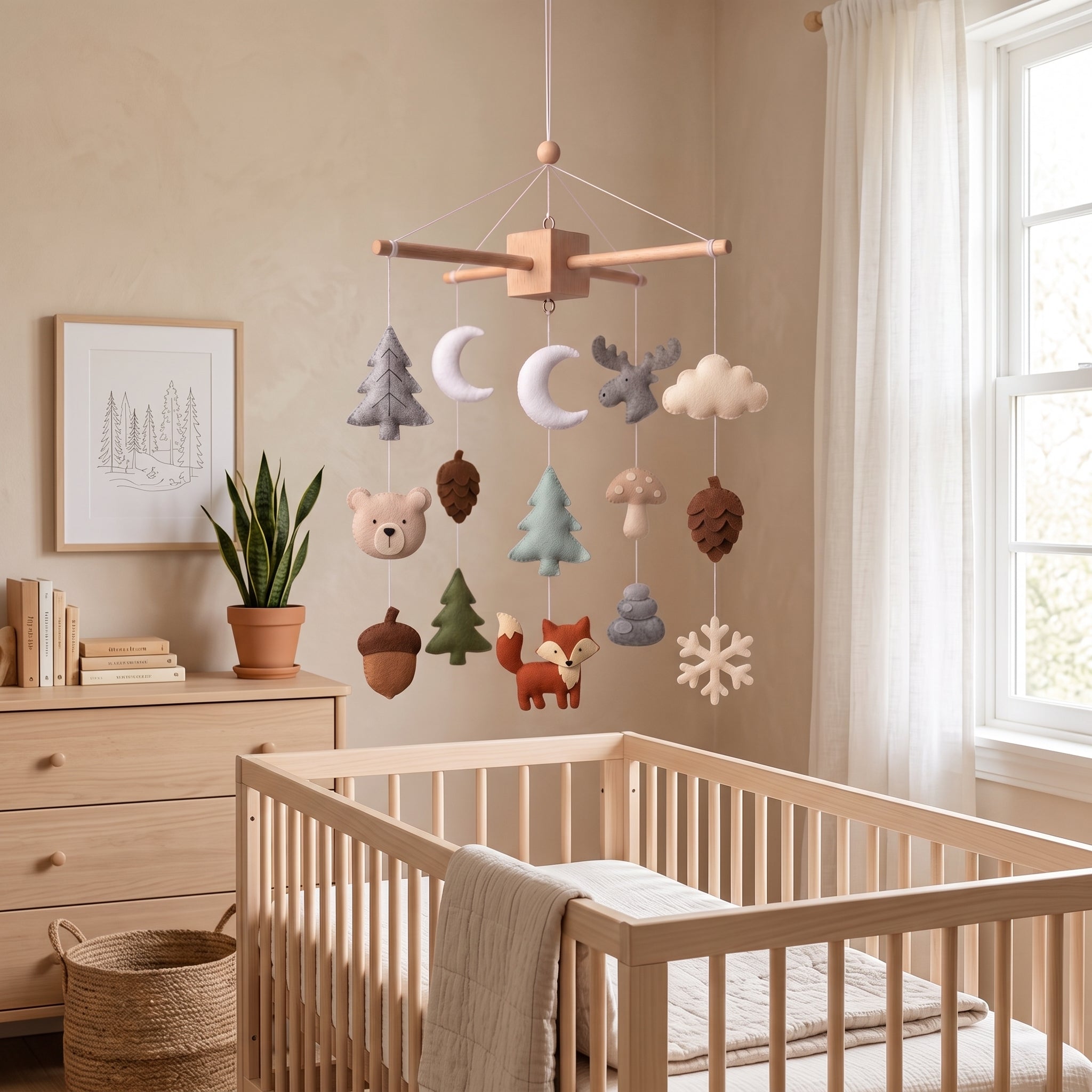 Forest Nursery Mobile, Felt Crib Mobile, Rustic Woodland Baby Decor, Personalized Nature Theme Gift