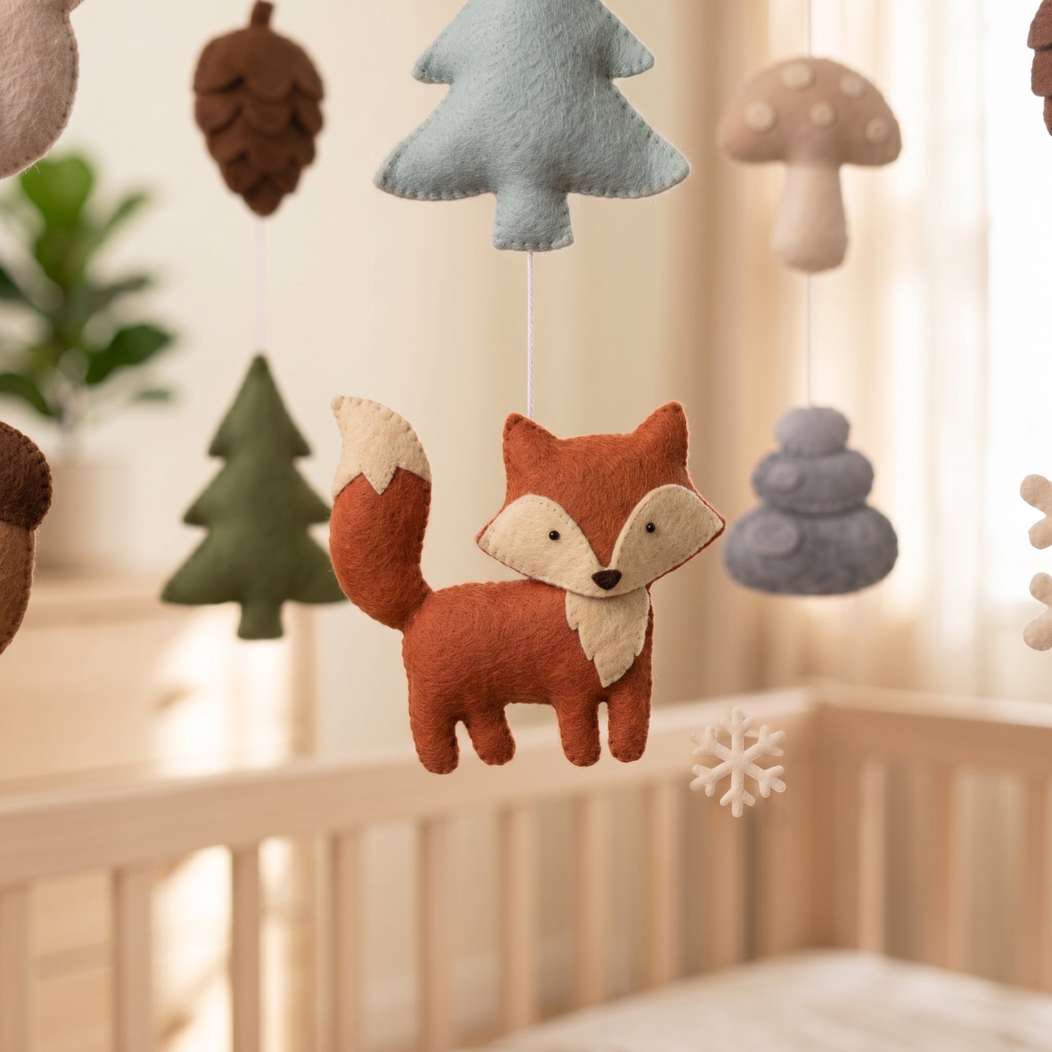 Forest Nursery Mobile, Felt Crib Mobile, Rustic Woodland Baby Decor, Personalized Nature Theme Gift