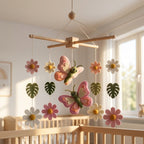 Garden Nursery Mobile, Felt Crib Mobile, Butterfly and Flower Baby Decor, Personalized Nature Theme Gift