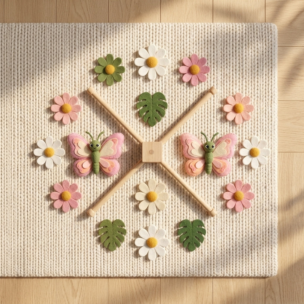 Garden Nursery Mobile, Felt Crib Mobile, Butterfly and Flower Baby Decor, Personalized Nature Theme Gift