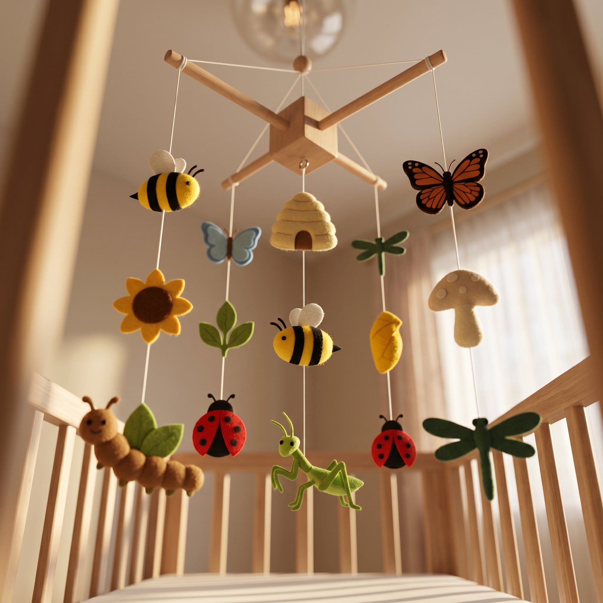 Insect Nursery Mobile, Felt Crib Mobile, Nature Theme Baby Decor, Montessori Toy for Nursery