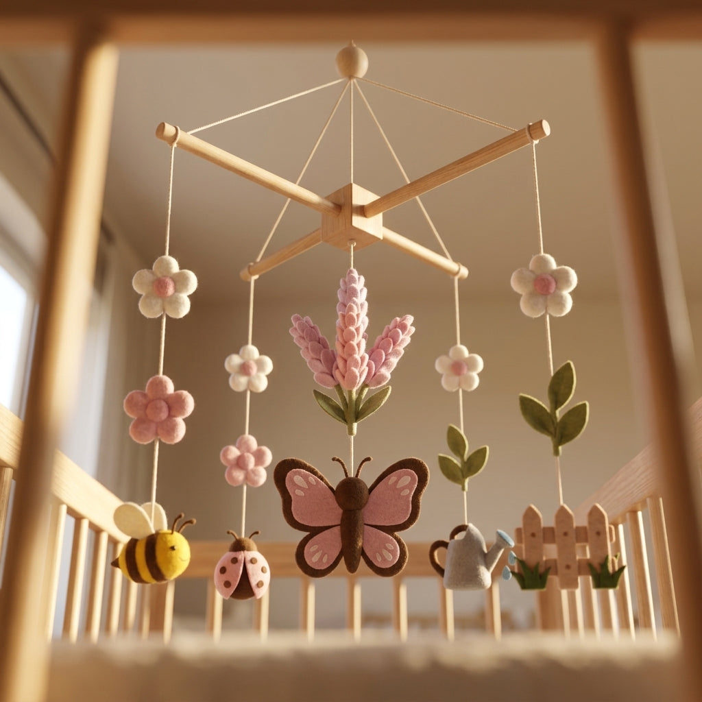 Lavender Butterfly Felt Baby Mobile, Floral Crib Mobile, Garden Nursery Decor, Baby Shower Gift for Newborn