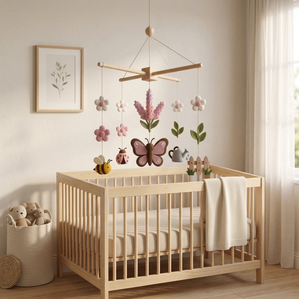 Lavender Butterfly Felt Baby Mobile, Floral Crib Mobile, Garden Nursery Decor, Baby Shower Gift for Newborn