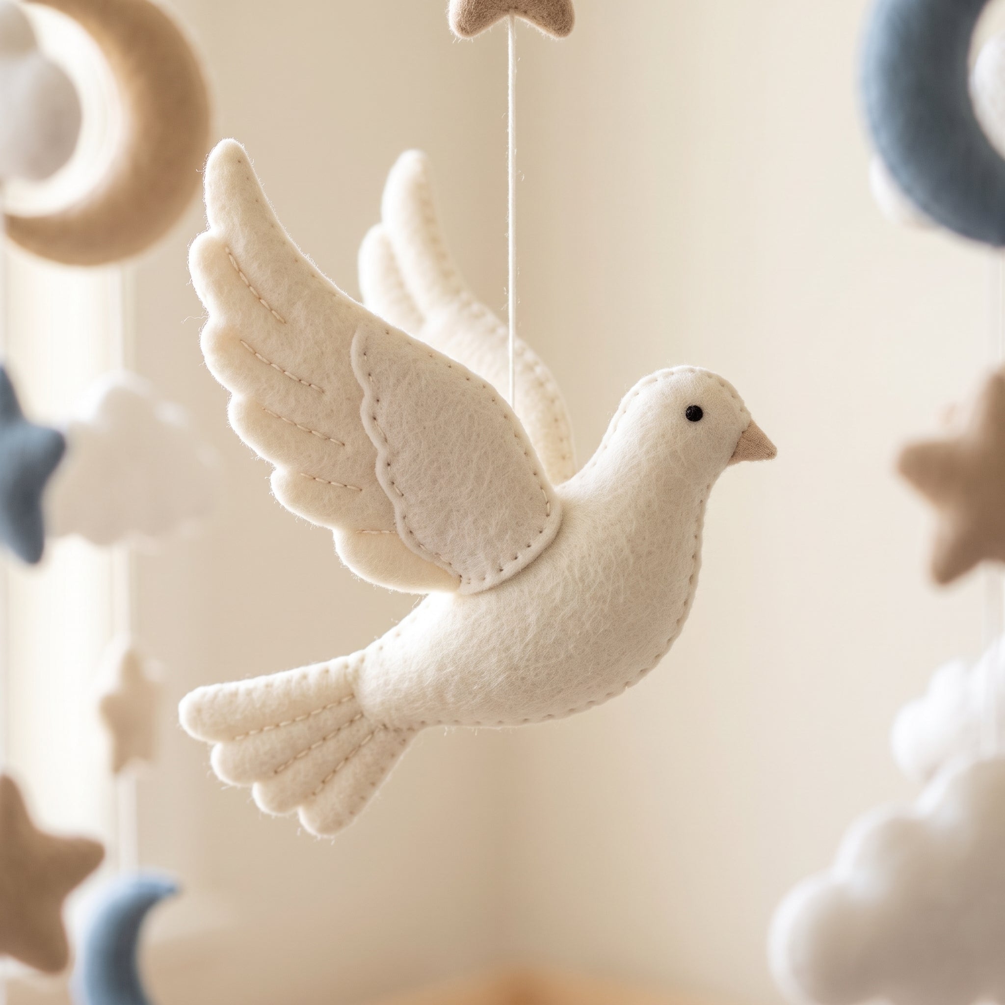 Minimalist Nursery Mobile, Felt Crib Mobile, Dove and Cloud Baby Decor, Elegant Gift for Newborn
