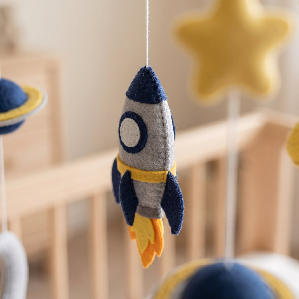 Outer Space Mobile, Felt Crib Mobile, Planet and Alien Baby Decor, Personalized Adventure Theme Gift