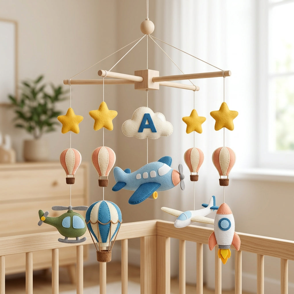 Felt Baby Mobile, Airplane Crib Mobile, Travel Nursery Decor, Baby Shower Gift