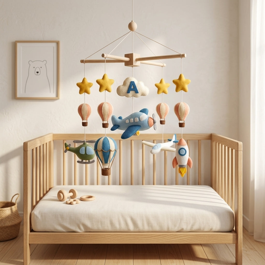 Felt Baby Mobile, Airplane Crib Mobile, Travel Nursery Decor, Baby Shower Gift