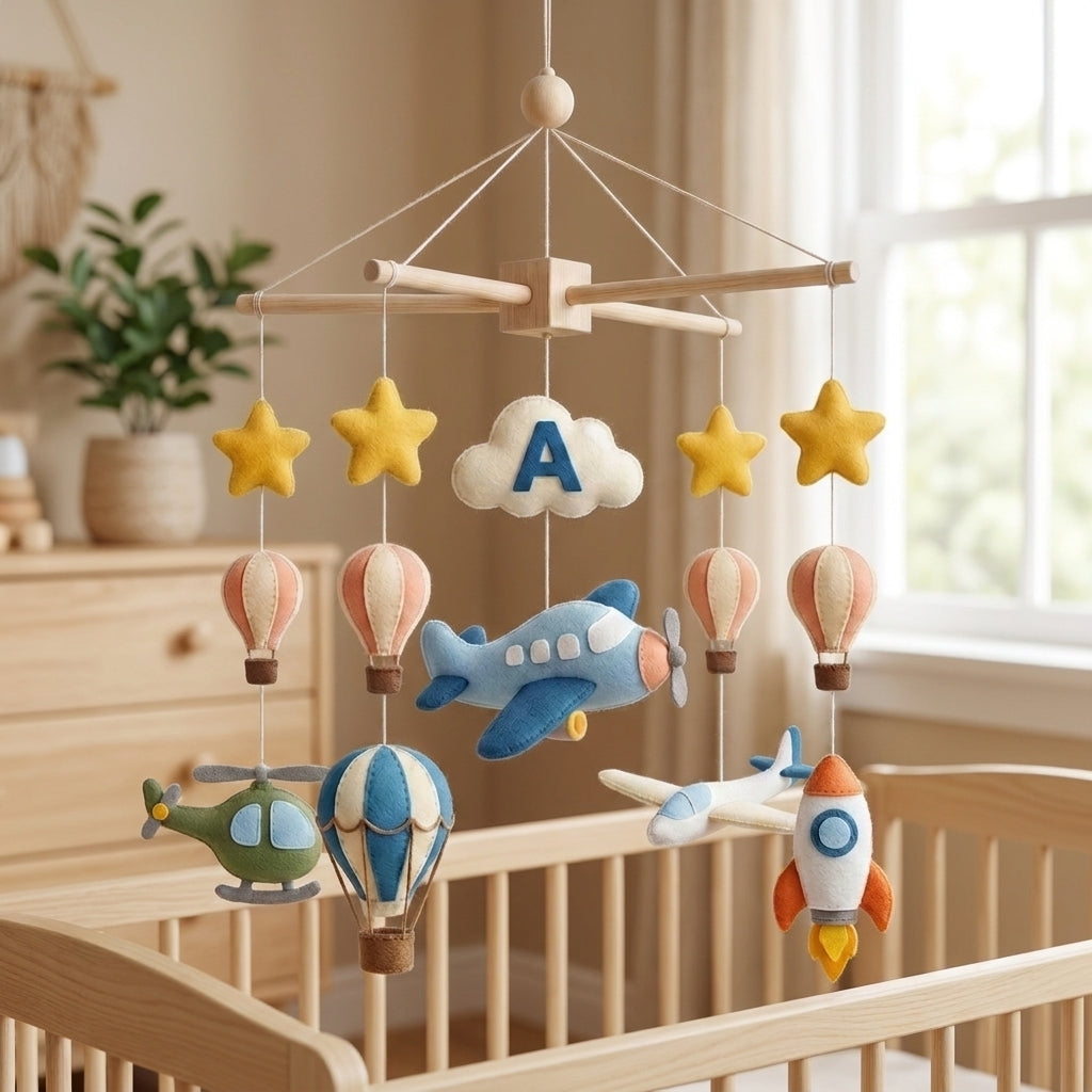 Felt Baby Mobile, Airplane Crib Mobile, Travel Nursery Decor, Baby Shower Gift