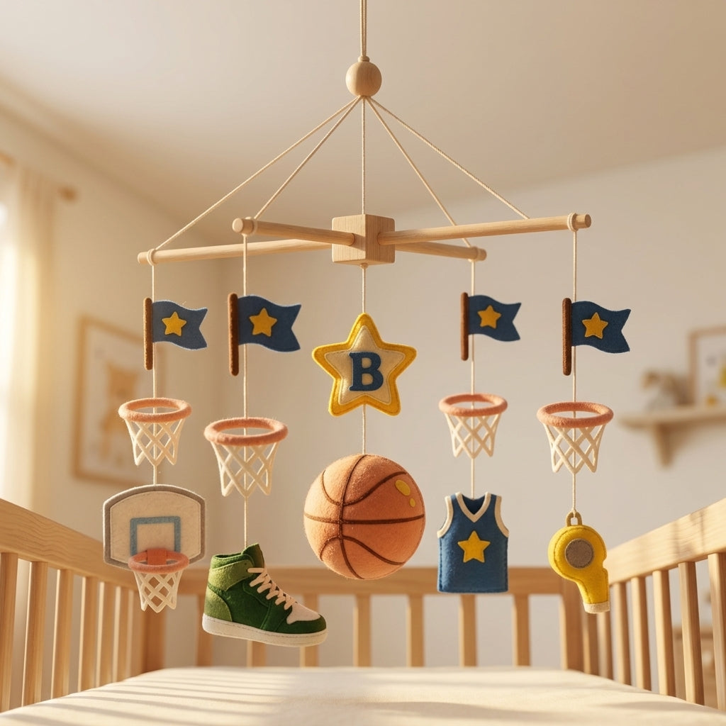 Personalized Felt Baby Mobile, Basketball Crib Mobile, Sports Nursery Decor, Baby Shower Gift