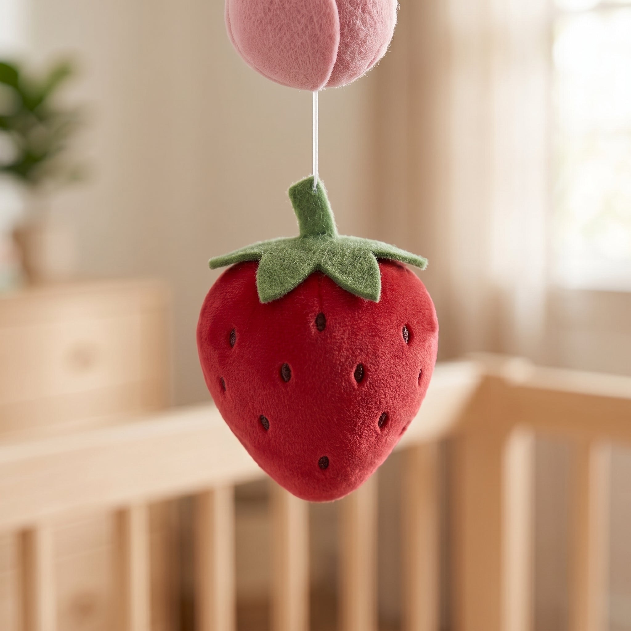Personalized Felt Baby Mobile, Bunny Garden Nursery Decor, Rainbow and Strawberry Crib Mobile, Baby Shower Gift for Girl