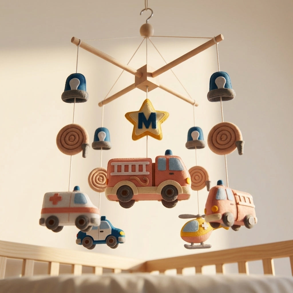Felt Baby Mobile, Emergency Vehicle Crib Mobile, Rescue Nursery Decor, Baby Shower Gift