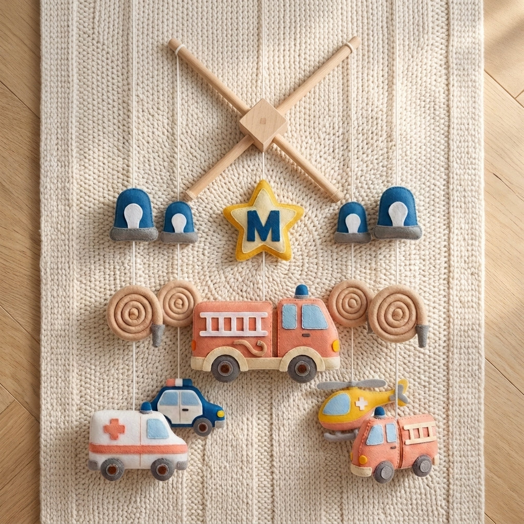 Felt Baby Mobile, Emergency Vehicle Crib Mobile, Rescue Nursery Decor, Baby Shower Gift