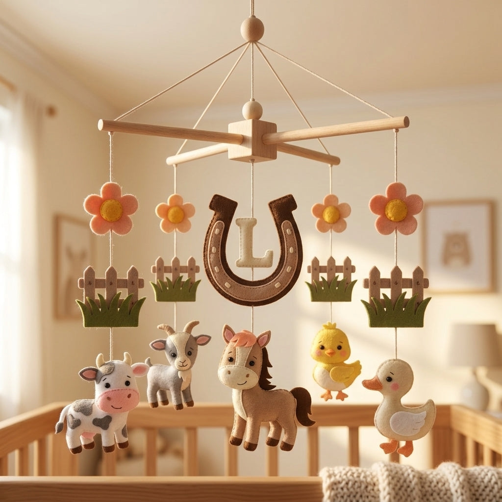 Personalized Felt Baby Mobile, Farm Animal Crib Mobile, Horse Nursery Decor, Baby Shower Gift