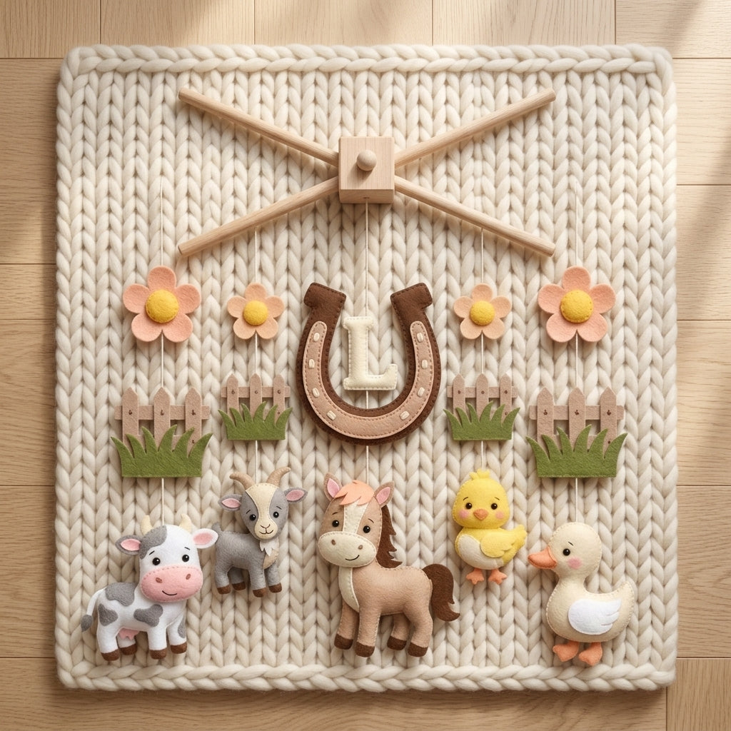 Personalized Felt Baby Mobile, Farm Animal Crib Mobile, Horse Nursery Decor, Baby Shower Gift