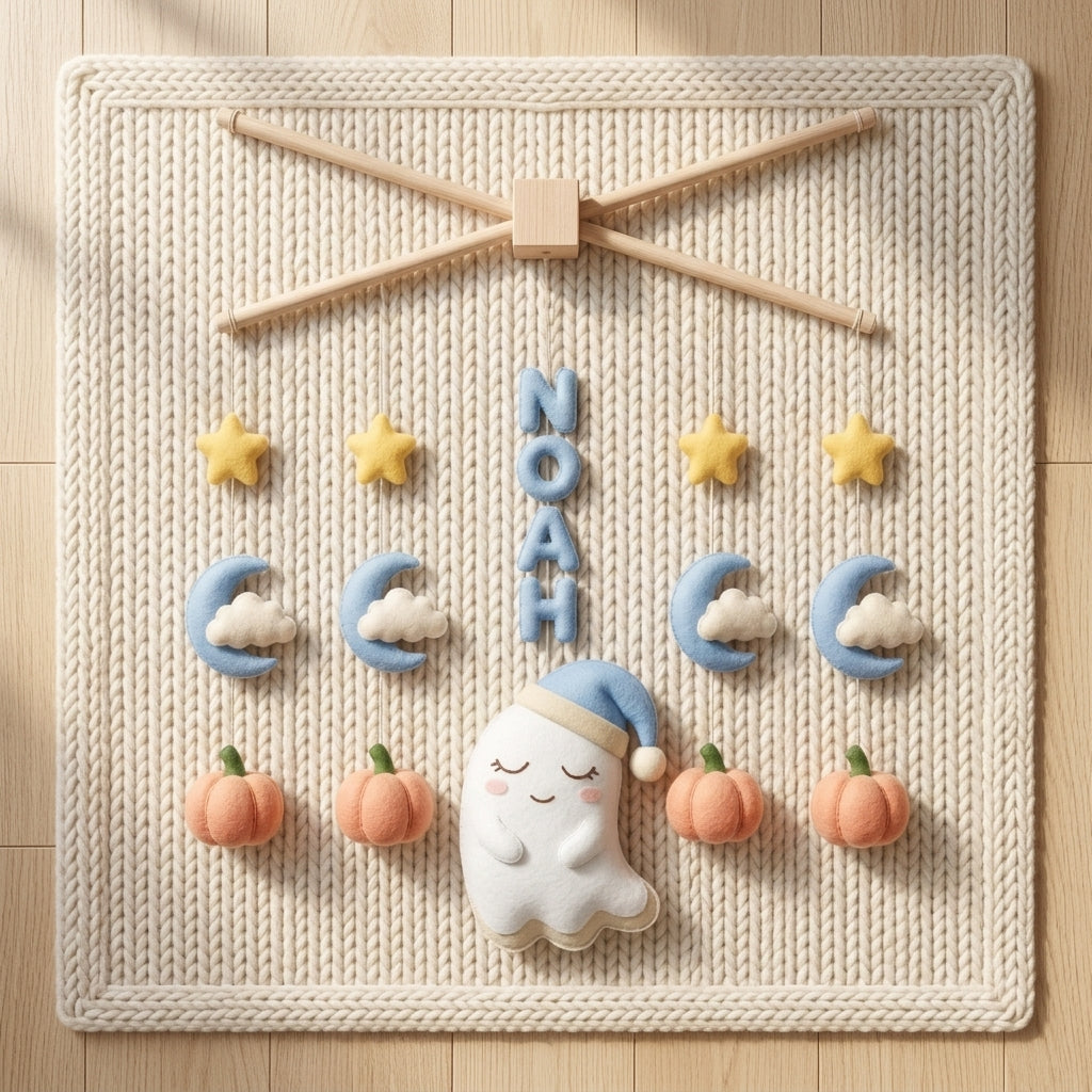 Personalized Felt Baby Mobile, Ghost Crib Mobile, Halloween Nursery Decor, Baby Shower Gift