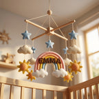 Personalized Felt Baby Mobile, Rainbow Crib Mobile, Custom Name Nursery Decor, Baby Shower Gift