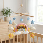Personalized Felt Baby Mobile, Rainbow Crib Mobile, Custom Name Nursery Decor, Baby Shower Gift