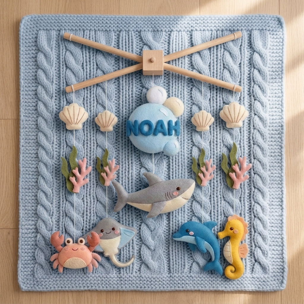 Personalized Felt Baby Mobile, Shark Crib Mobile, Ocean Nursery Decor, Baby Shower Gift