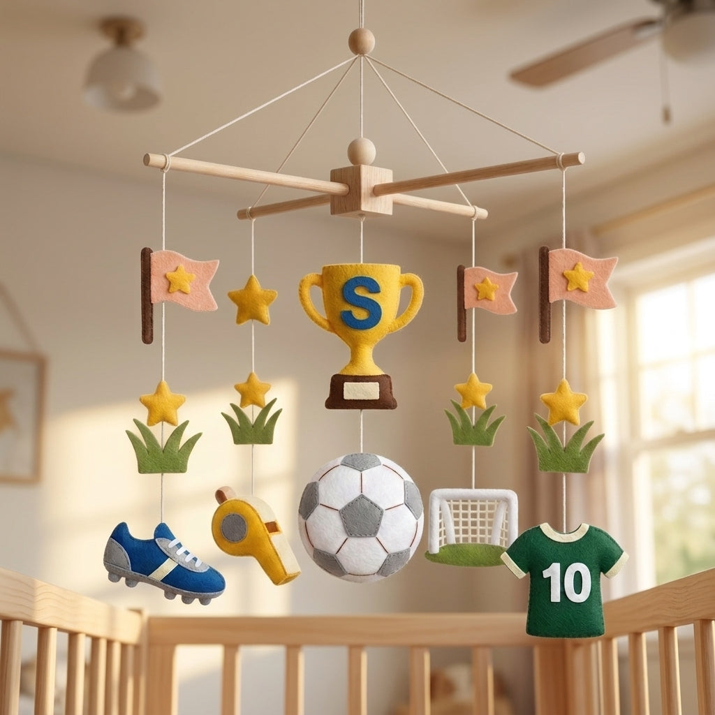 Personalized Felt Baby Mobile, Soccer Crib Mobile, Sports Nursery Decor, Baby Shower Gift