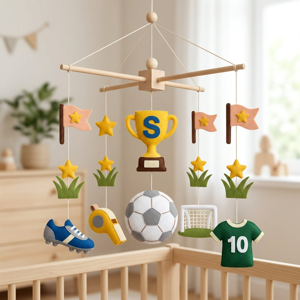 Personalized Felt Baby Mobile, Soccer Crib Mobile, Sports Nursery Decor, Baby Shower Gift
